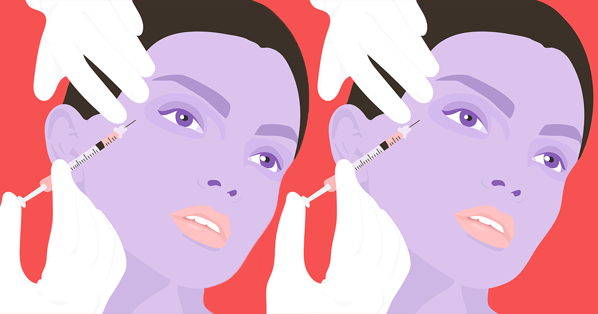 repeated image of a woman receiving an injection on her face